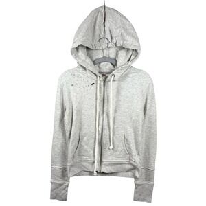 Free People Everyday Distressed Full Zip Light Gray Hoodie Women's Sz XS